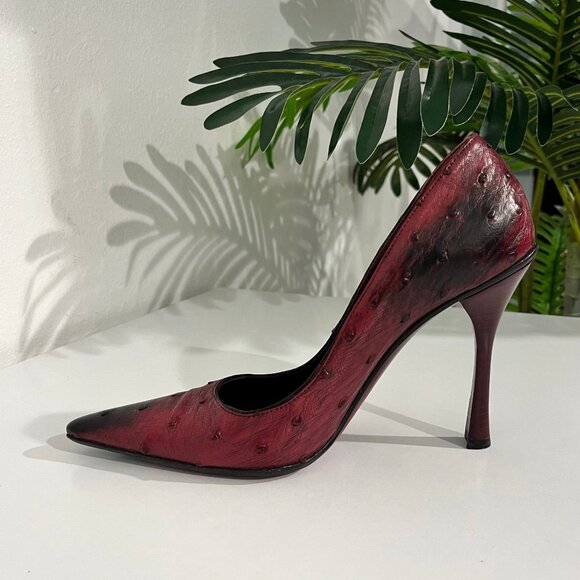 Gucci by Tom Ford Red Ostrich Pointed Toe Pumps size 7 - Picture 8 of 10